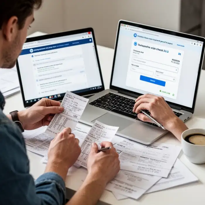 A player compares payment notes beside a laptop before choosing where to create an account for page check 33.